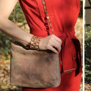 VINTAGE Paloma Picasso Taupe Suede Shoulder Bag